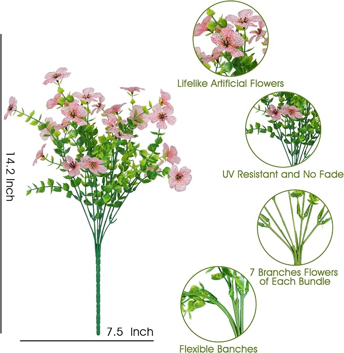 Artificial Faux Flowers Plants for Outdoors Spring Summer Decoration, 12 - Image 4