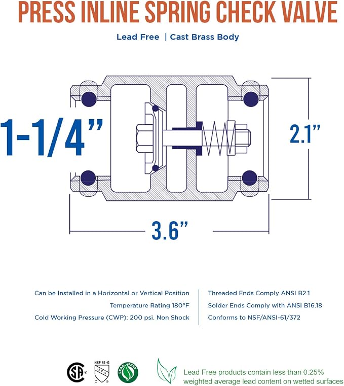 Midline Valve 372S336-5 Inline Spring Loaded Check Valve, Backflow Prevention - Image 5