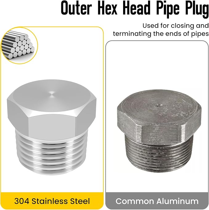 Outer Hex Head Thread Pipe Plug Fitting, HONSNKS 2PCS 1/2" NPT Male 304 - Image 4