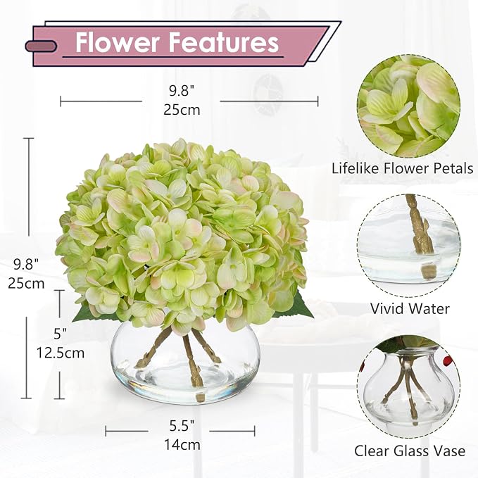 Hollyone Green Hydrangea Artificial Flowers - Image 2