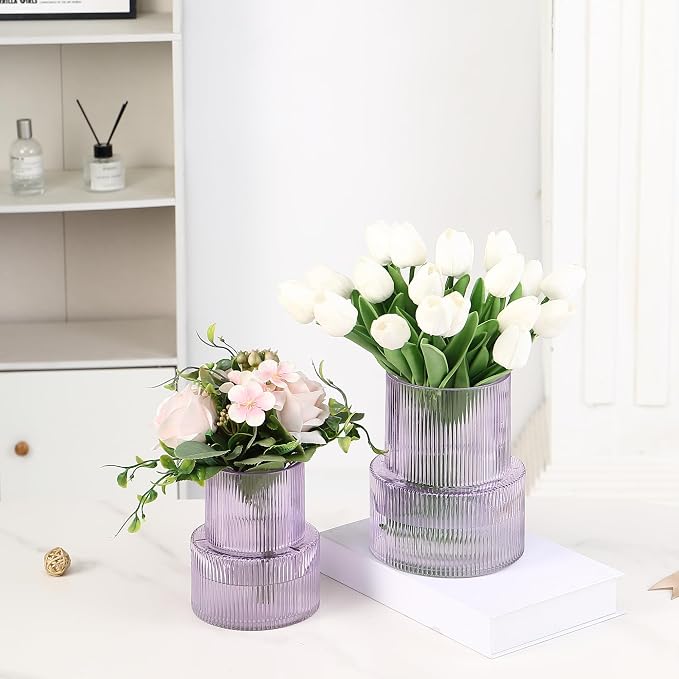 Ribbed Glass Vases for Bouquet, Modern Vase for Living Room, Coffe Table - Image 3