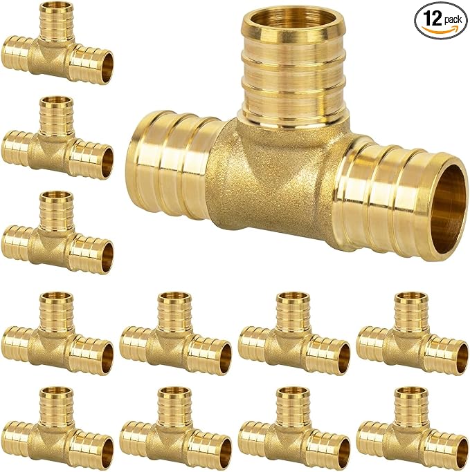 12 Pack 1/2" PEX Tee, PEX Fittings, Heavy-Duty Brass Crimp Fittings by KAINGA