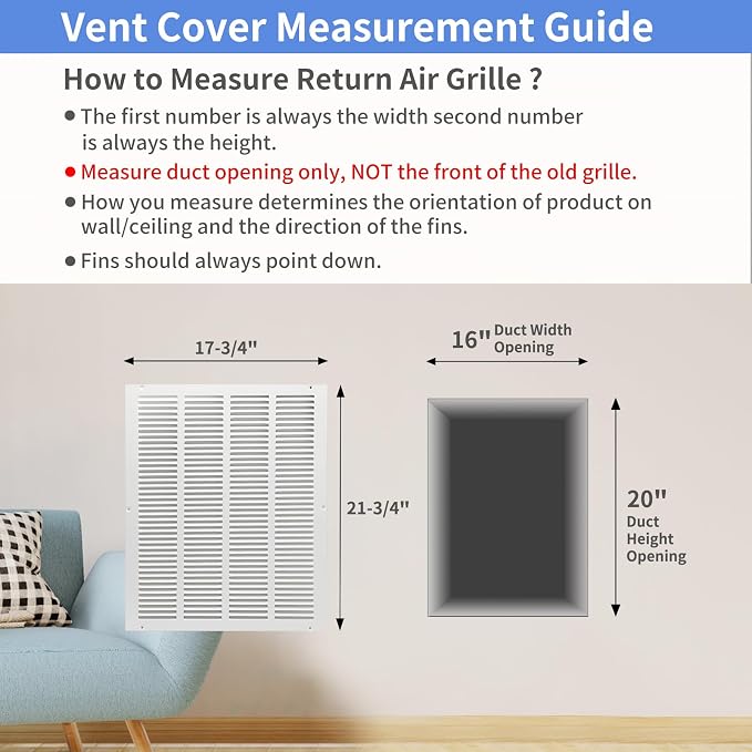 Howeall 16"W x 20"H Steel Return Air Grille, Air Return Vent Cover - Image 5