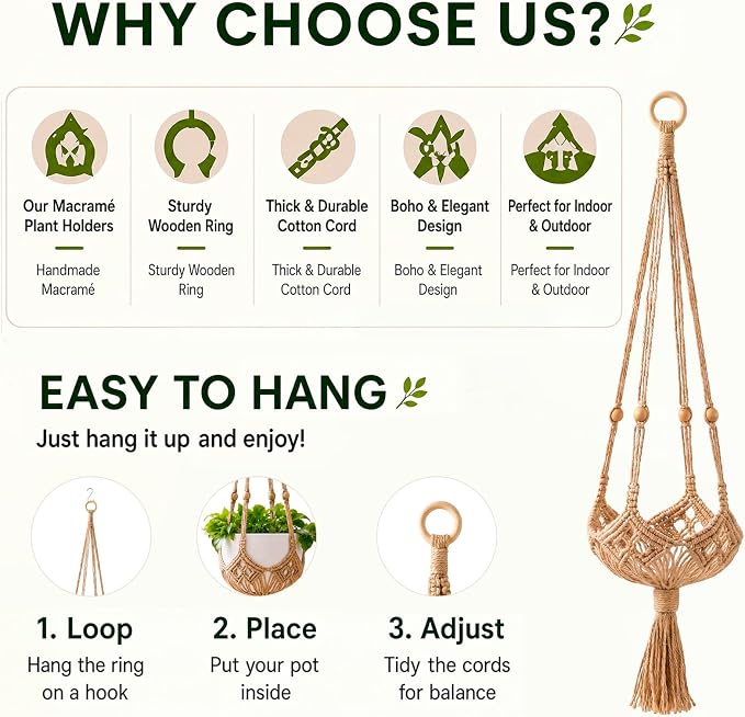 Shappy 3 Pack Boho Macrame Plant Hanger - Image 4