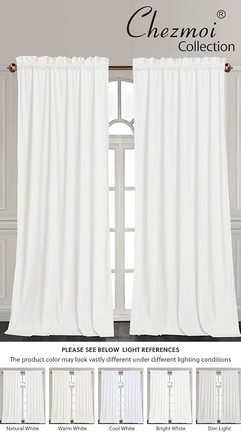 Chezmoi Collection Lux Cream White Crushed Velvet Curtains 2 Panel Set - Image 5