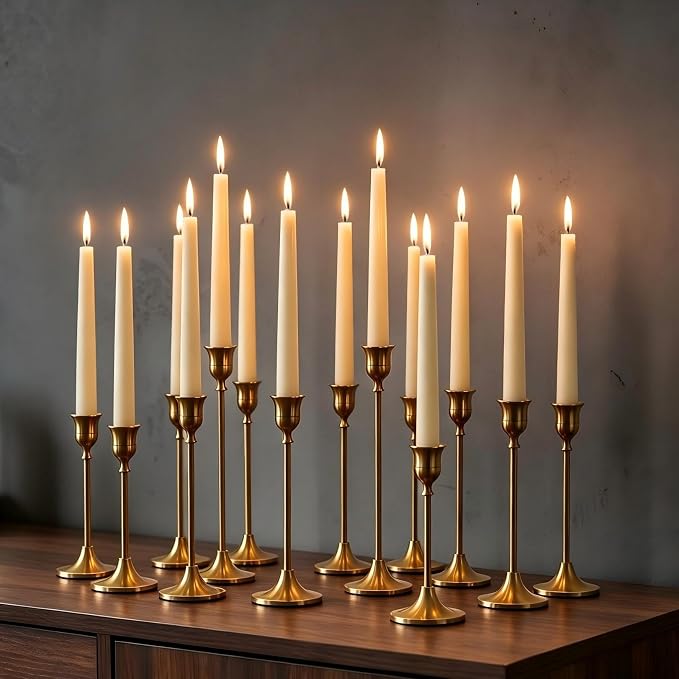 NUPTIO Gold Candlestick Holders Bulk: Solid Aluminum Set of 15 | Brass Candle by Nuptio