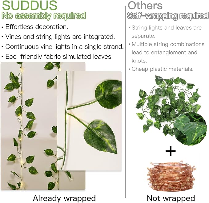 33FT 100LED Pothos Vine Fairy Lights Battery Operated Copper Wire | String - Image 4