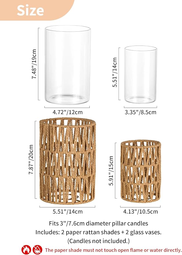 NUPTIO Boho Lanterns, Natural Tone, Glass Cylinder Protection, Coffee Table - Image 2