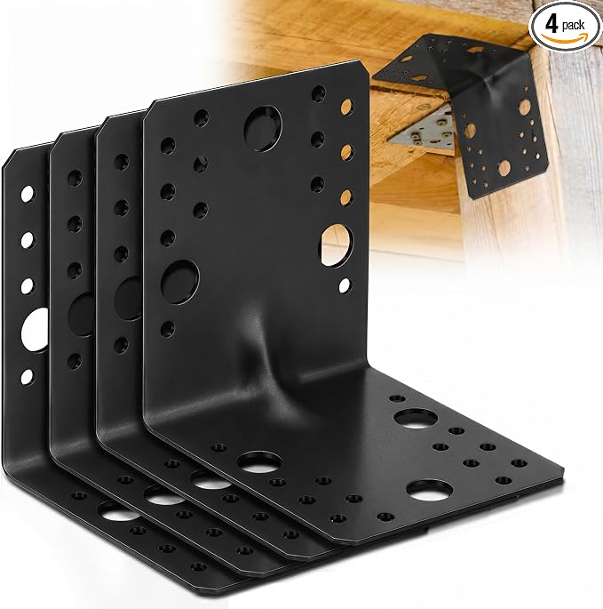 4 Pcs 4x4x3-1/2 Steel L Bracket 1.7mm Thick Metal Angle 90 Degree Reinforcing by Shimeyao