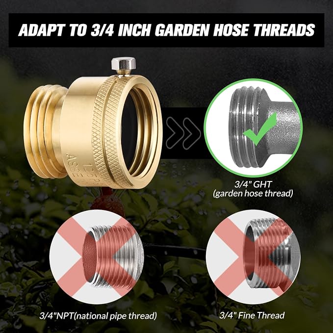 2 PCS Brass Vacuum Breaker Set 3/4 Inch GHT Solid Brass Anti-Siphon Bib Valve - Image 2