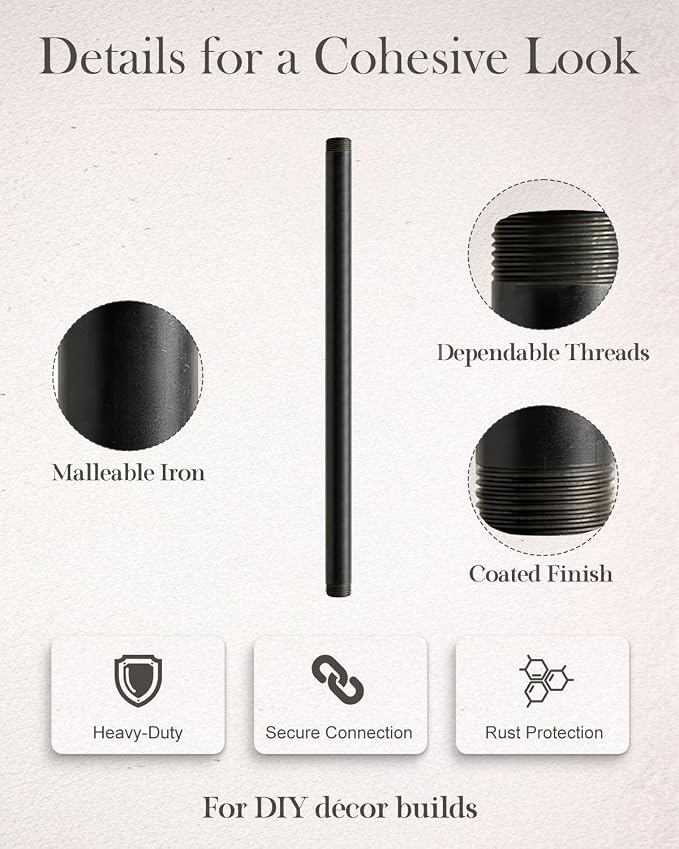 10 Pack 3/4 x 18 Inch Black Malleable Steel Pipe Nipples | Threaded pipe - Image 5