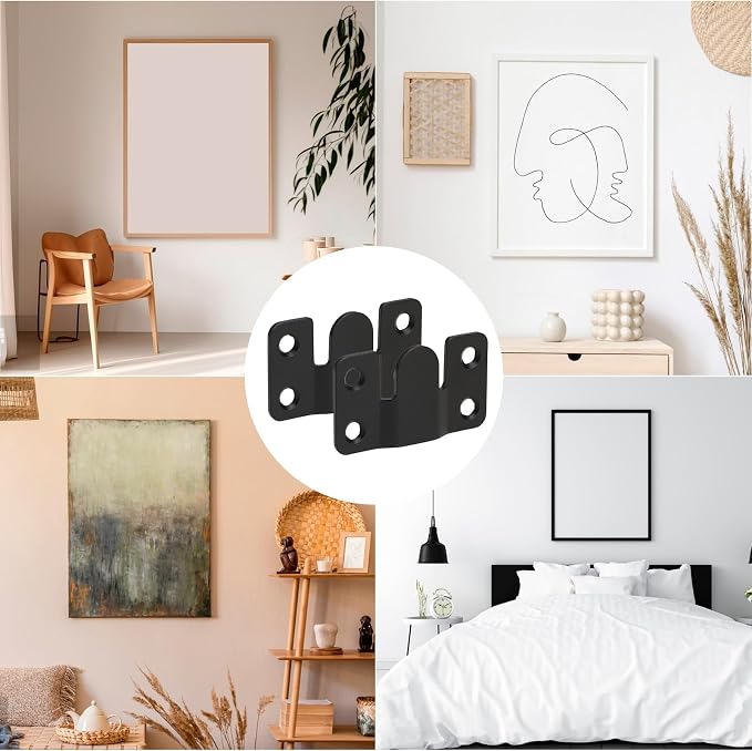 4 Pairs Interlocking Flush Mount Bracket Picture Hanging Hooks Black Stainless - Image 6