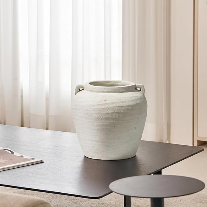 LB2 White Ceramic Large Vase, 11.2" Tall Zen Style vase, Terra Cotta Pitcher - Image 3