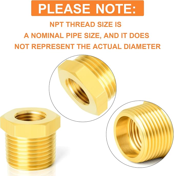 GASHER 12PCS Brass Hex Bushing Fitting Kit Hex Bushing 1/4" - Image 3