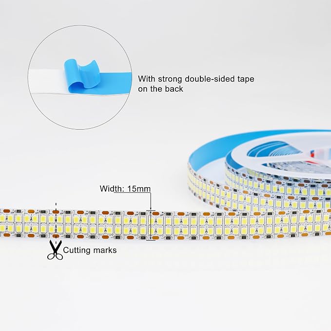 2835 SMD Cold White LED Strip Lights 6500K Double Row 2400 LEDs 5M | 16.4ft - Image 2