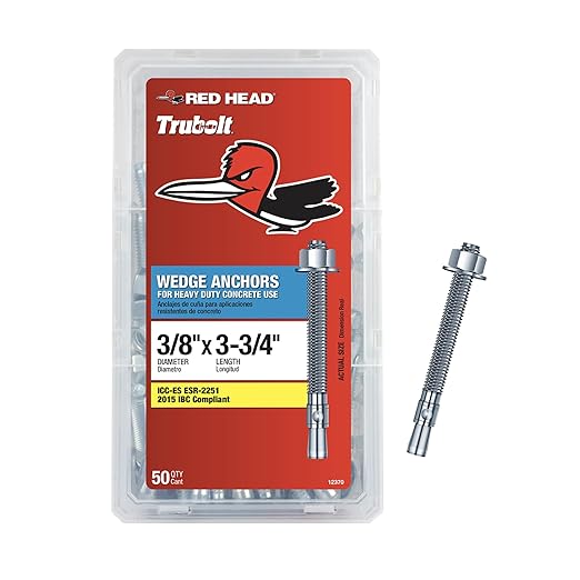 Red Head TruBolt® 3/8 x 3-3/4 Inch Wedge Heavy-Duty Concrete Anchors, Versatile by Unknown