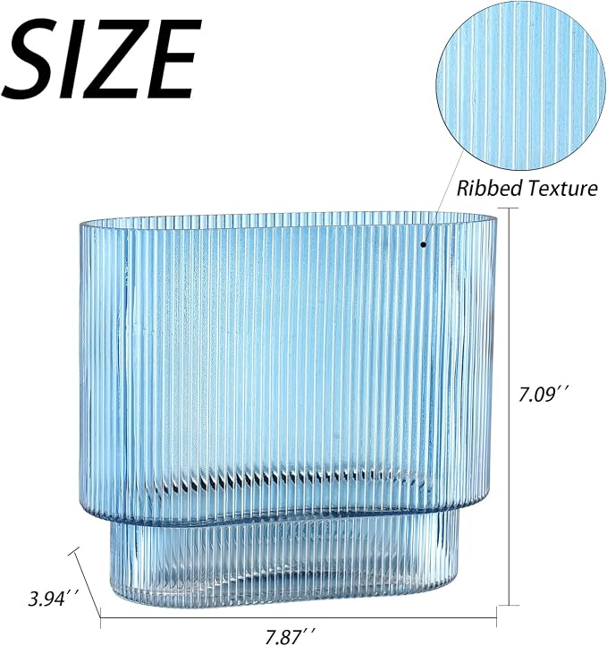 Ribbed Glass Vase, Fluted Short Vases - Image 2