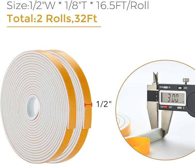 Ravinte Weather Stripping Door Seal, 1/2 x 1/8 Adhesive Foam Tape, 32 FT | - Image 3