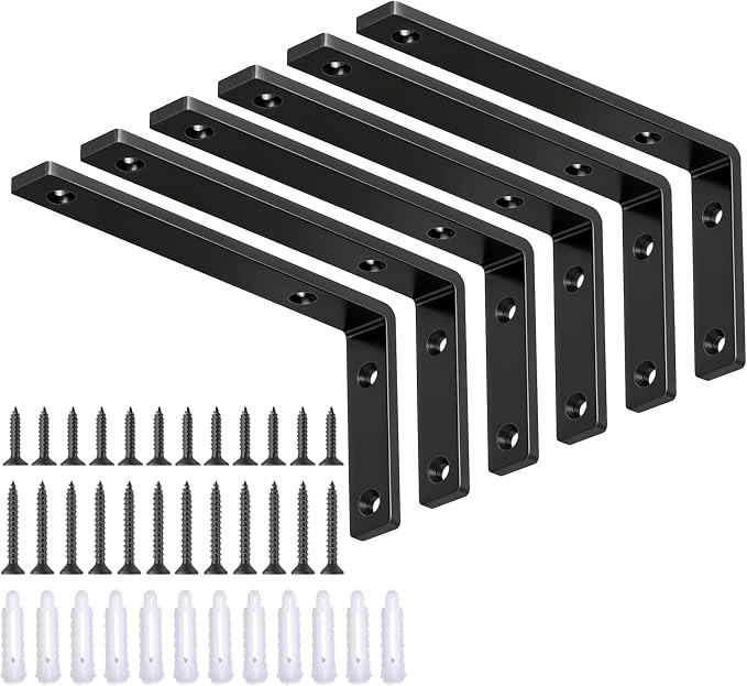 LSK 6PCS Shelf Bracket, L 6"×H 3", 5mm Thick Heavy Duty L Bracket, Max Load: - Image 9