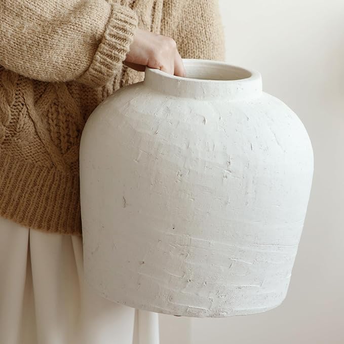 Large Ceramic Vase, Rustic Farmhouse Terracotta Flower Vase by Tuioyoc