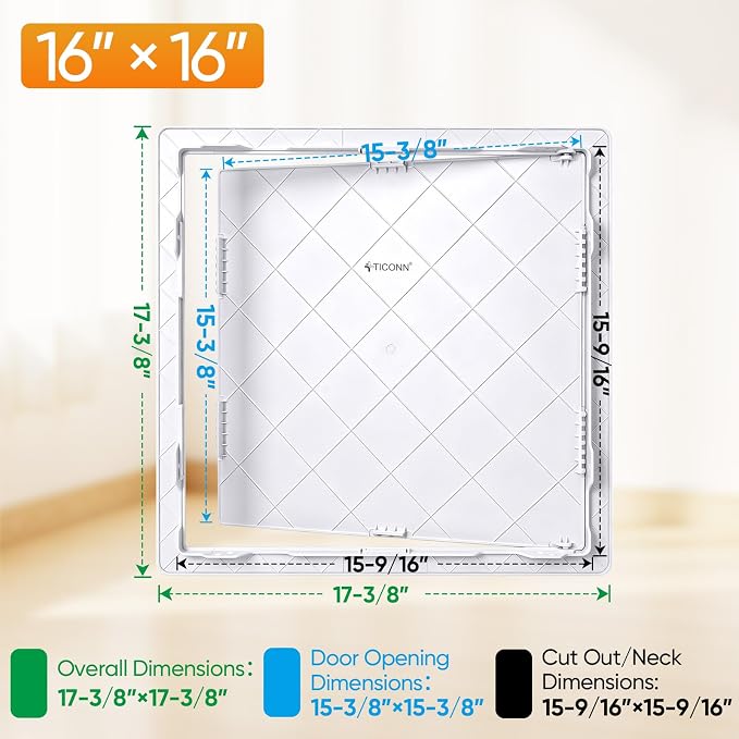 TICONN Access Panel for Drywall, 16 x 16 Inch ABS Plastic Wall Hole Cover - Image 2