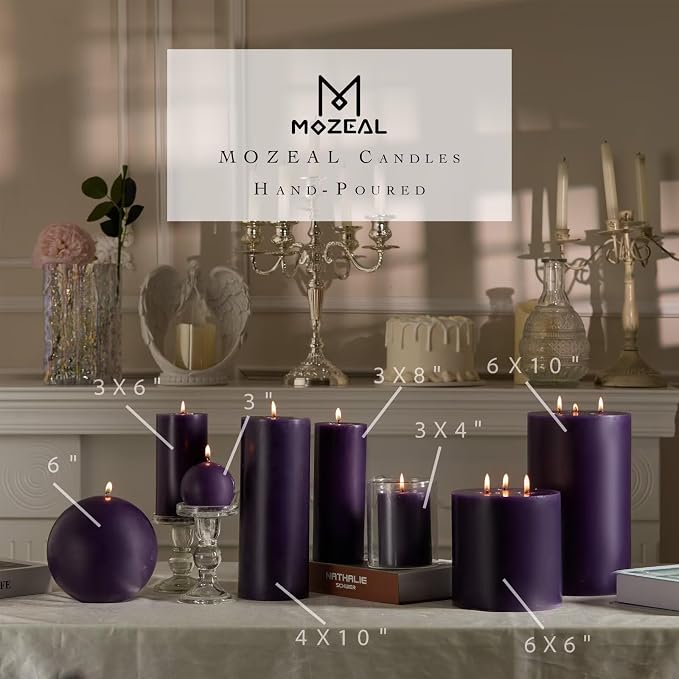 MOZEAL 3" x 8" Hand-Poured Unscented Large Candle, Smokeless Rustic Pillar - Image 3