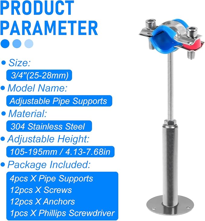 4PCS 304 Stainless Steel Wall Mount Ceiling Mount Pipe Supports, Suitable - Image 5