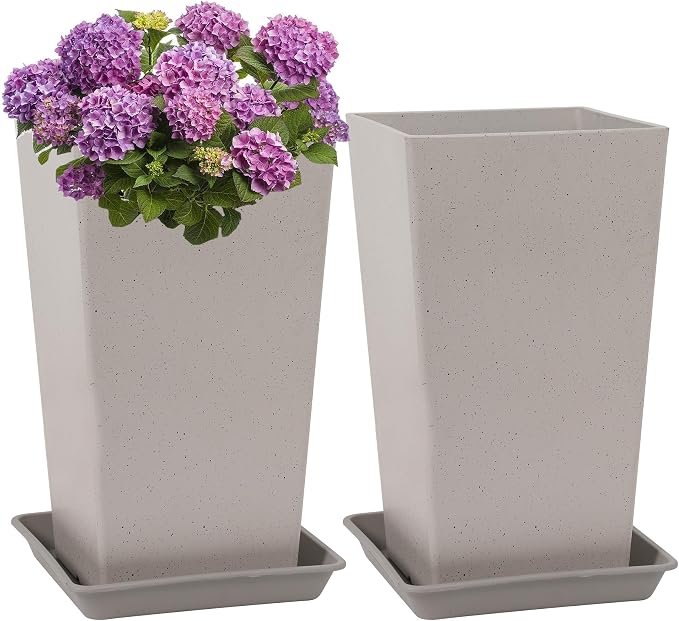 Neoaider Set of 2 Tall Planter, 21 inch Large Plastic Planter, Light Gray | by Neoaider