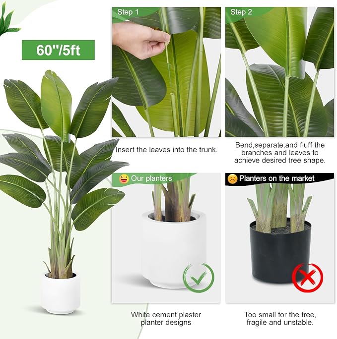 Artificial Bird of Paradise Plant 5Ft Tall Fake Tropical Palm Tree Large Fake - Image 6
