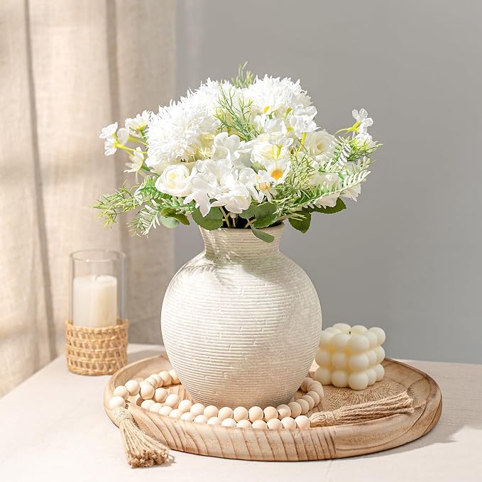 7.48 Inch Vintage Ceramic Flower Vase, Rustic Farmhouse Vase - Image 2