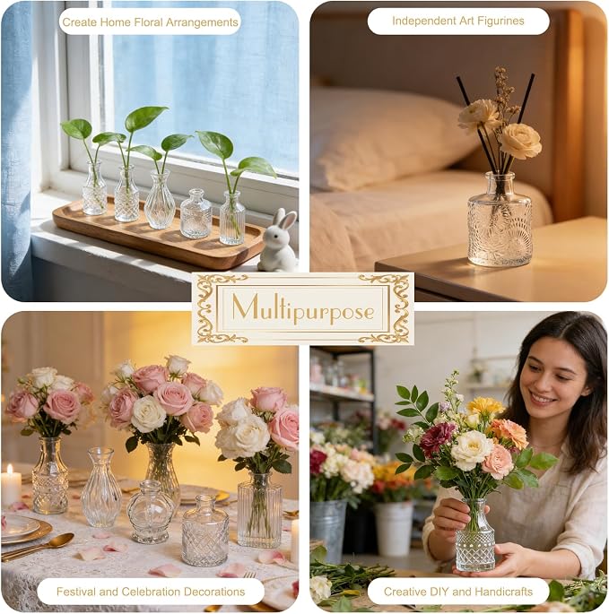 Petal Petite Small Clear Glass Bud Vase Set of 6 - Image 6