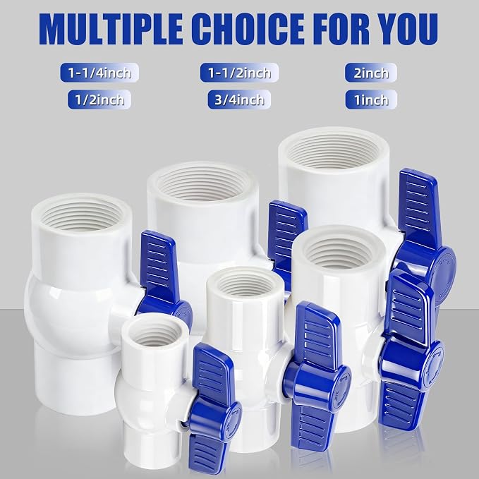 10 Pack 1/2'' PVC Ball Valves Threaded Full Port T-handle SCH40 Water Pipe - Image 8