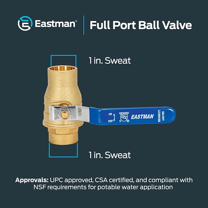 Eastman Heavy Duty Full Port Brass Ball Valve, 1 in Sweat x 1 in Sweat - Image 6