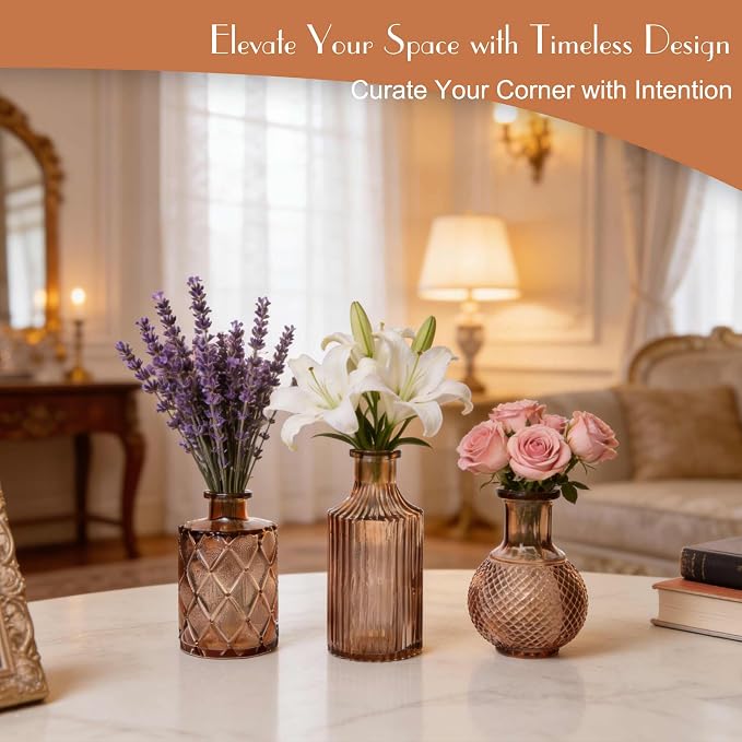 Petal Petite Middle Amber Glass Bud Vase Set of 12 - Image 5