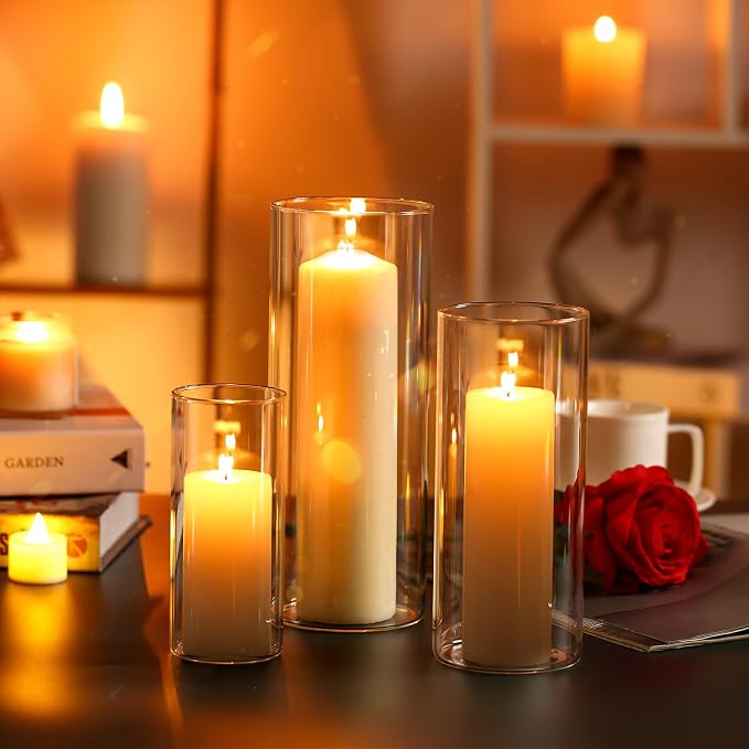 PHOSPHOR Hurricane Candle HoldersFor Pillar Candle Clear Glass Cylinder - Image 4