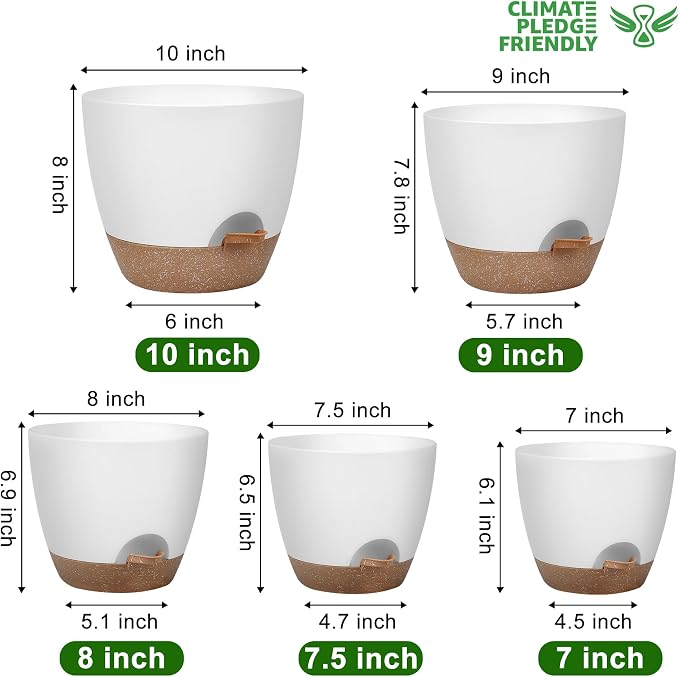 QRRICA Plant Pots 10/9/8/7.5/7 Inch Self Watering Pots, Plastic Flower Pots - Image 3