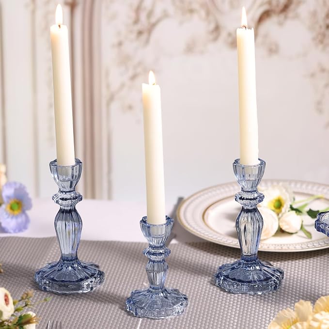 Blue Candlestick Holders Set of 6, Taper Candle Holders | 4.3" H & 6.3" H - Image 5