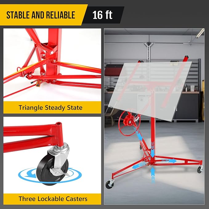 One-Person Drywall Lift Panel Hoist, 150 Lb Heavy-Duty Steel Sheetrock Jack | - Image 2