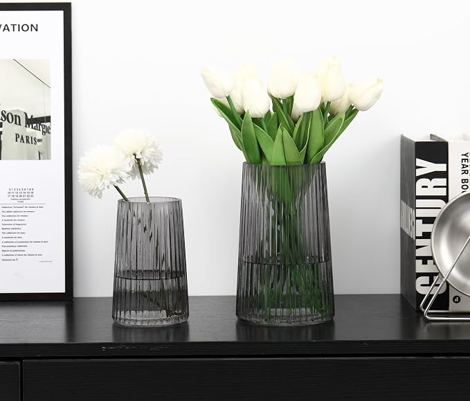 Ribbed Flower Vases Set of 2, Flower Vase - Image 3