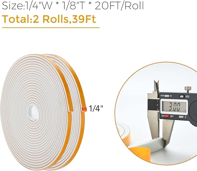 Ravinte Weather Stripping Door Seal, 1/4 x 1/8 Adhesive Foam Tape, 39 FT | - Image 3