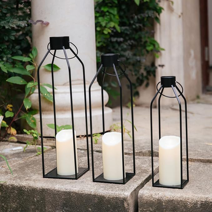 HPC Decor 22'' 19'' 16'' Lanterns Decorative w/Flickering Timer Candles- Tall - Image 3