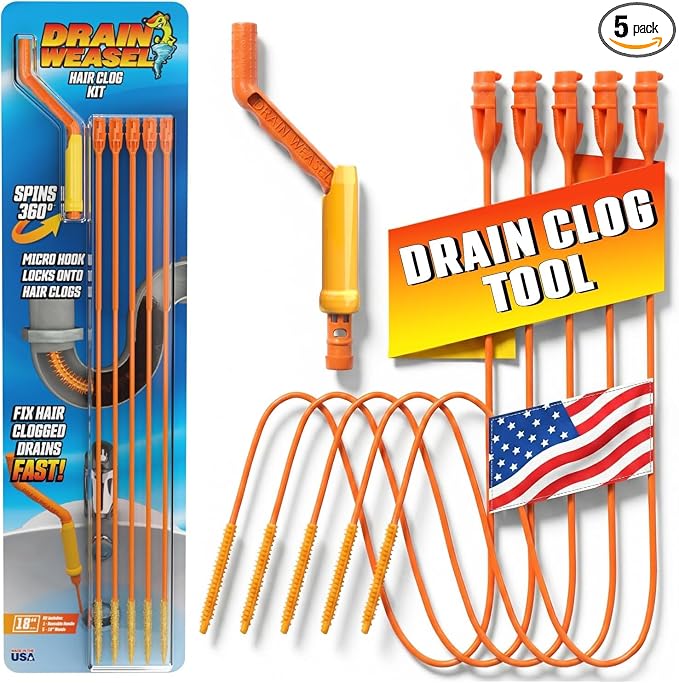 FlexiSnake Drain Weasel Sink Snake Hair Clog Remover Tool Kit, 5 Wands by FlexiSnakeInc