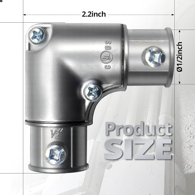 1/2" 90 Degree Inside Corner Pull-Elbow, EMT Fitting, 5 Pack | Zinc Die-Cast - Image 2