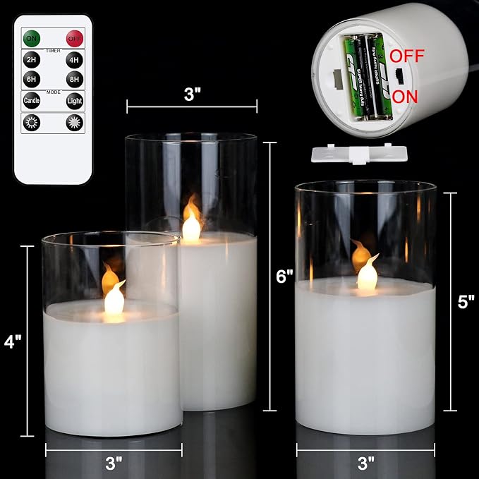 GenSwin Glass Flameless Led Candles Battery Operated Remote Timer Clear | - Image 5