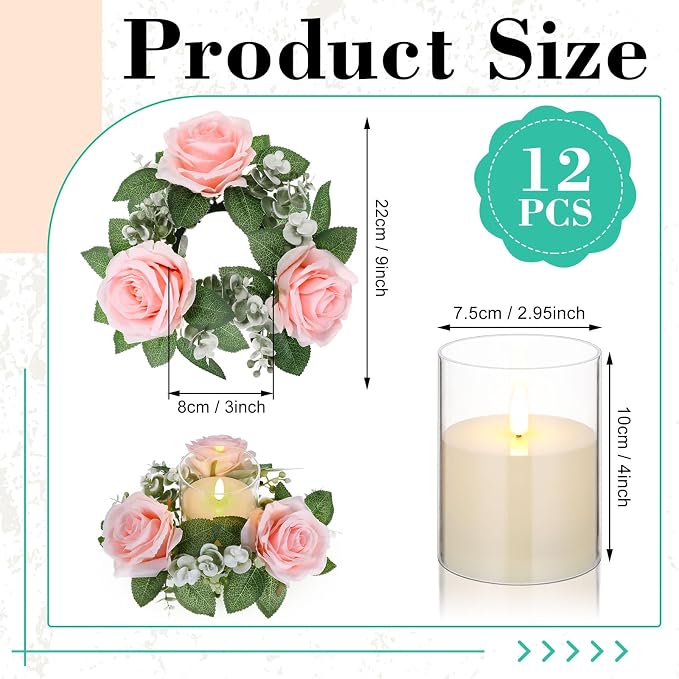 Yunlly 12 Pcs Rose Candle Rings - Image 2