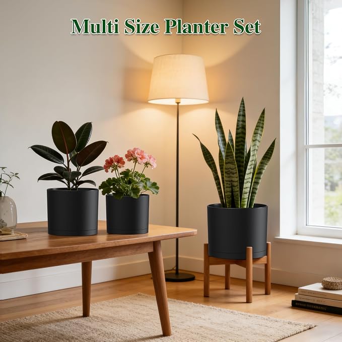 Plant Pots, 10/9/8 Inch 3 Pack Cylindrical Flower Pots - Image 4