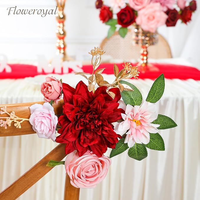 Artificial Flowers Combo Red Flowers Mix Silk Flowers Dahlia Roses - Image 6