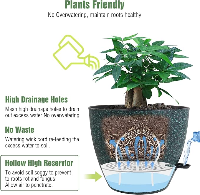 UOUZ 12 inch Large Self Watering Pots, Plastic Planters - Image 3