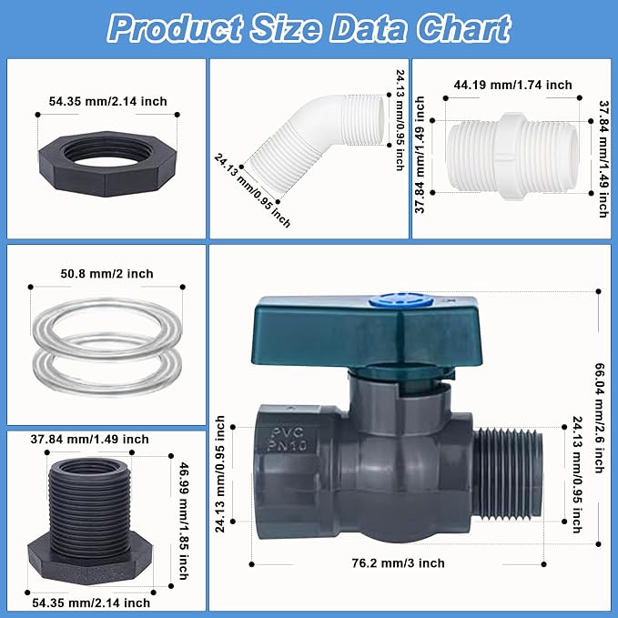 2 Pack PVC Rain Barrel 45°Elbow Spigot Kit, 3/4 Inch Rain Barrel Valve - Image 3