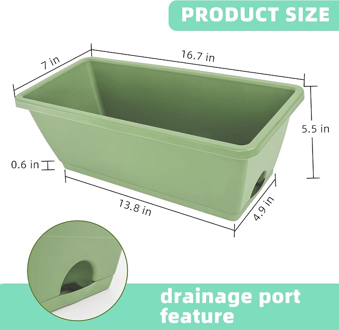 LOCONHA 7 Pack Window Box Planter, Plastic Vegetable Flower Planters Boxes | 17 - Image 3